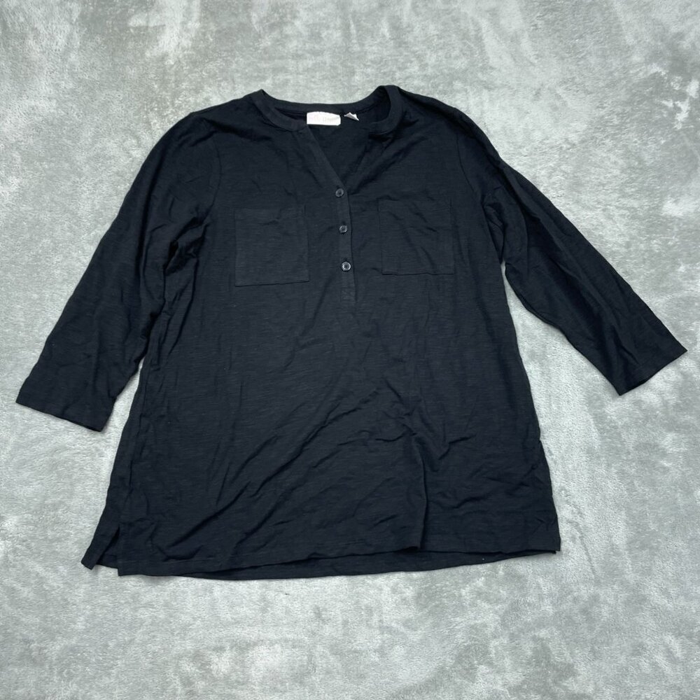 Belle By Kim Gravel Black 3/4 Sleeve Tunic Top Size L Cotton Blend a1552
